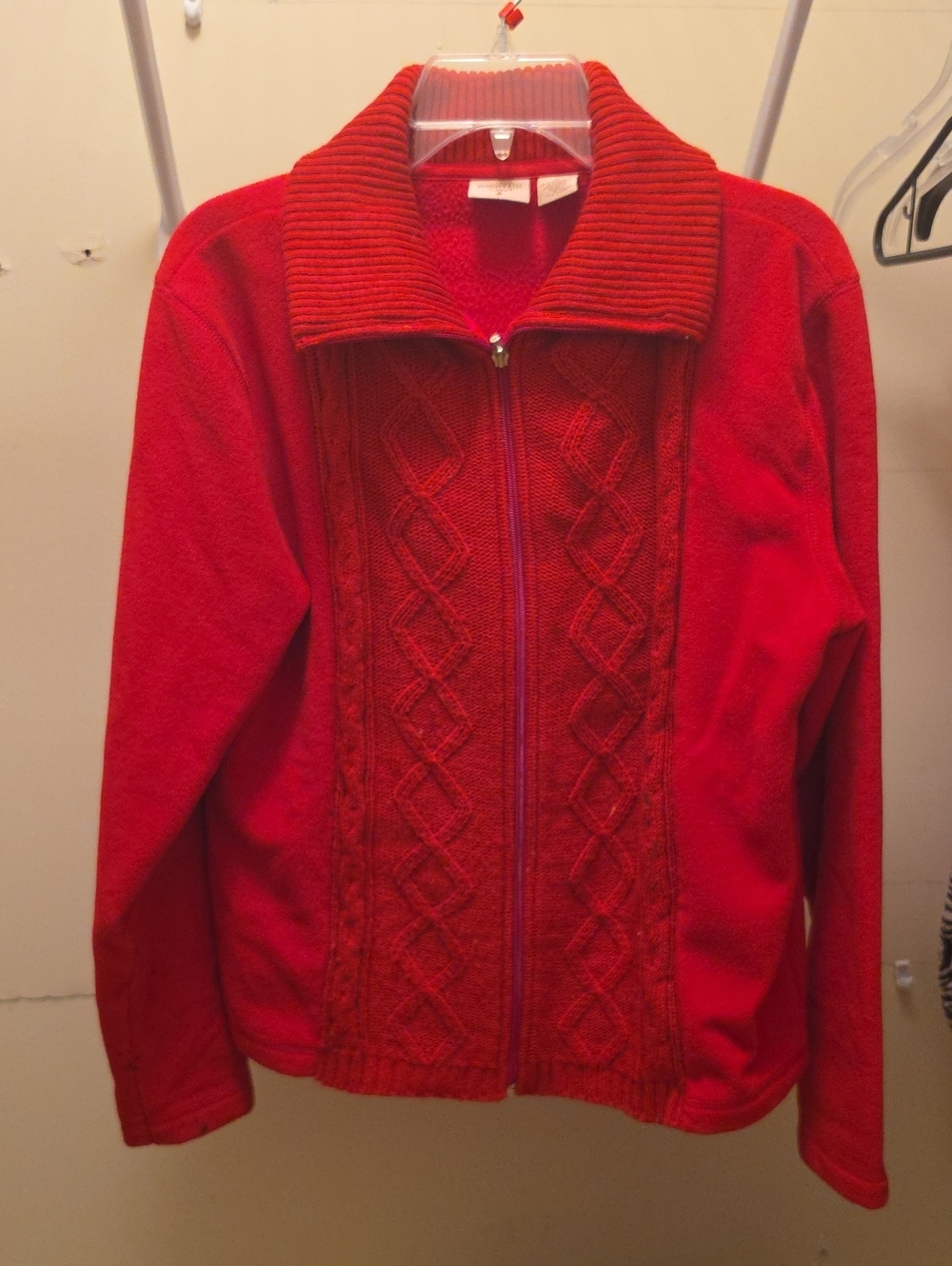 Mountain Lake Red Zip-Up Cable Front Sweater Jacket